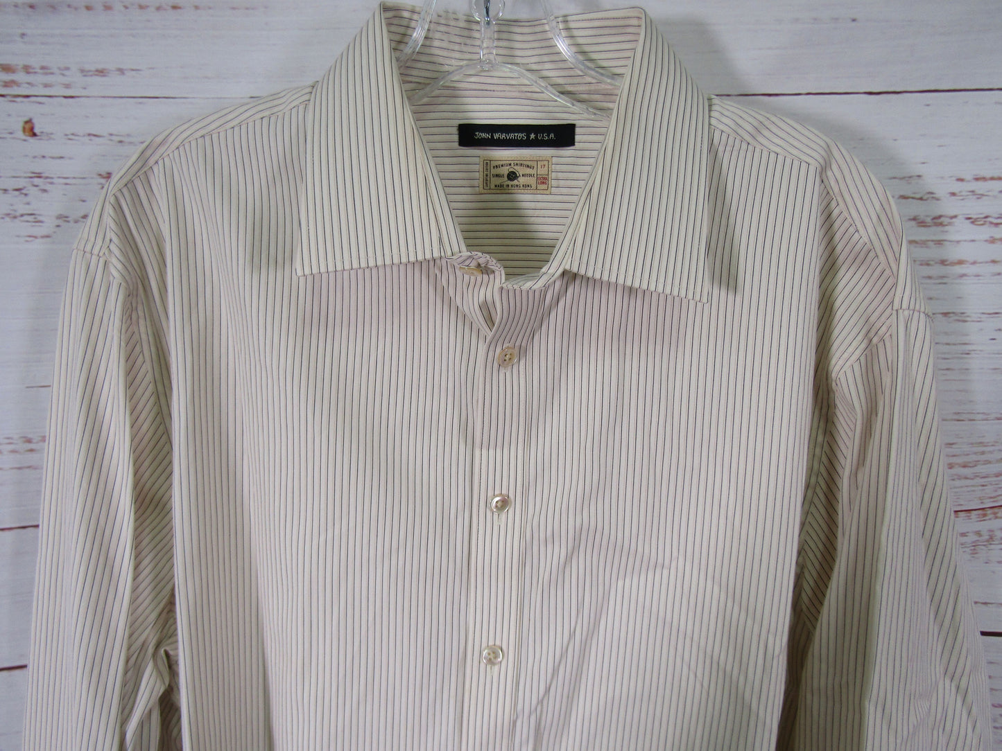 John Varvatos Men's Beige Striped Long Sleeve Button Down Shirt Size 17