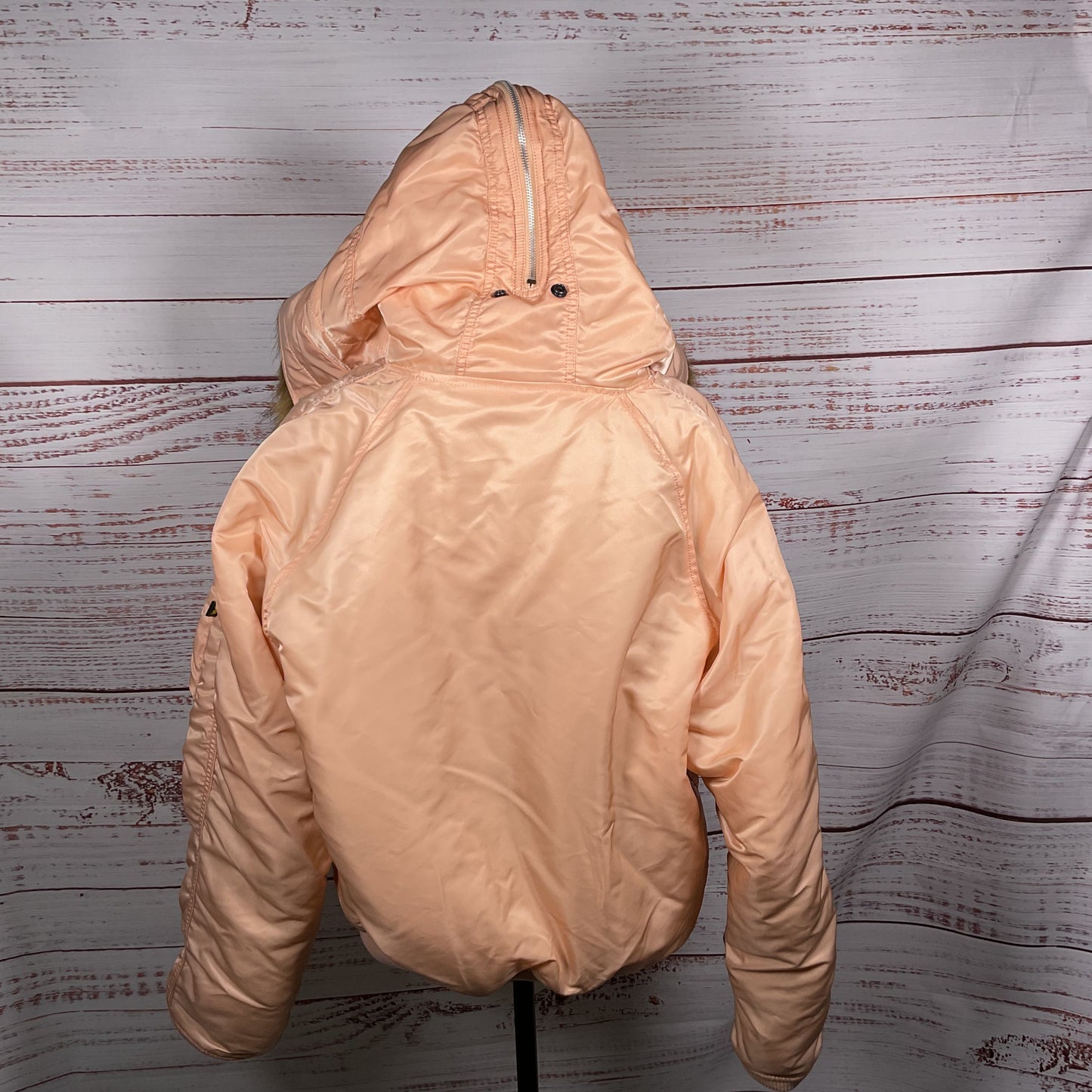 ALPHA INDUSTRIES Women's Pink/Peach Bomber Jacket with Faux Fur Hoodie- SZ M