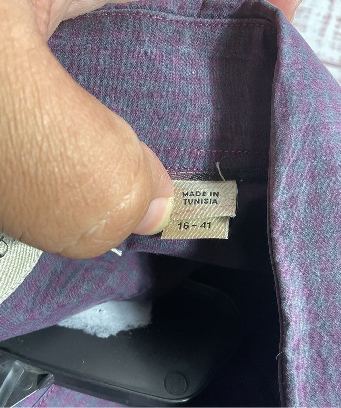 Burberry Men's Long Sleeve Button Dress Shirt Dark Purple Plaid Size 16-41