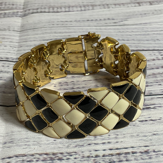 TRINA TURK Gold Tone White/Black Enamel Wide Bracelet
