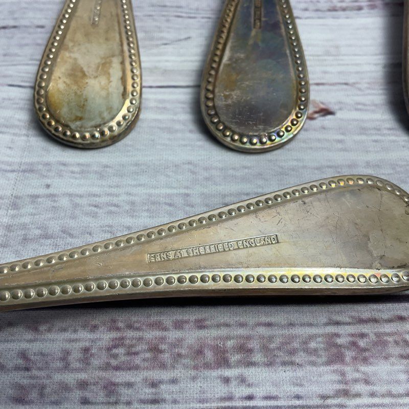 Vintage EPNS A1 Sheffield England 4 Pc. Silverplated Bead Edge Soup Spoon Set
