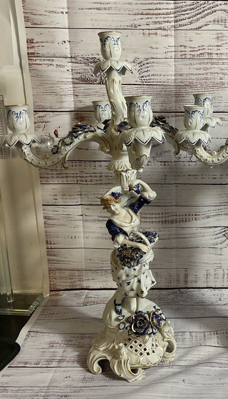 Pair ANTQ. 1817 ECHT KOBALT Blue/White Gold Gilt Porcelain Victorian Candelabras