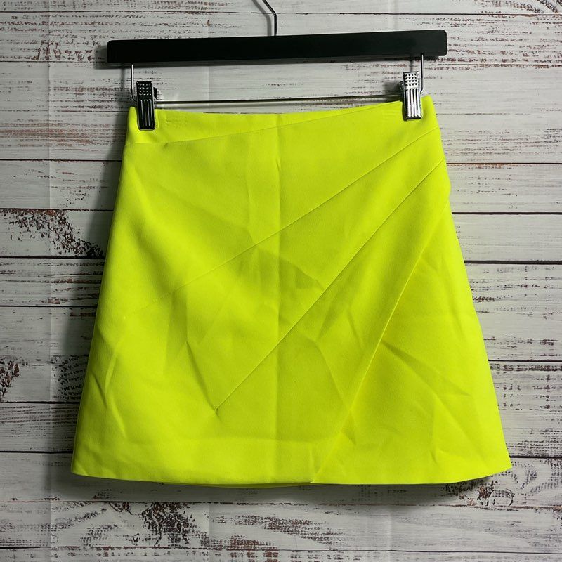 Alice + Olivia Neon Yellow Shaylee Faux Wrap Mini Skirt - Size in Description