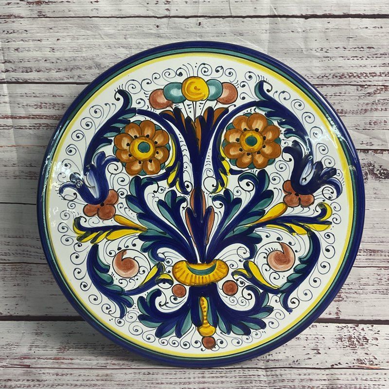 Bettini Germano Hand Painted 10" Round Ceramic Deruta Italy Serving Tray
