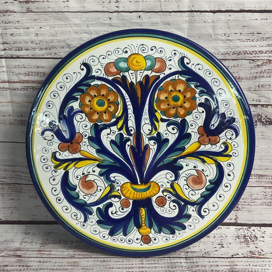 Bettini Germano Hand Painted 10" Round Ceramic Deruta Italy Serving Tray