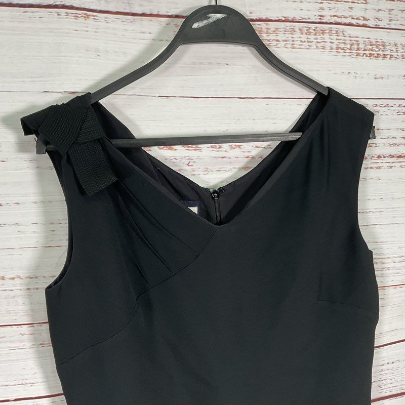 Aquilano Rimondi Black Sleeveless Shoulder Tie Midi Cocktail CDress Size 6 US