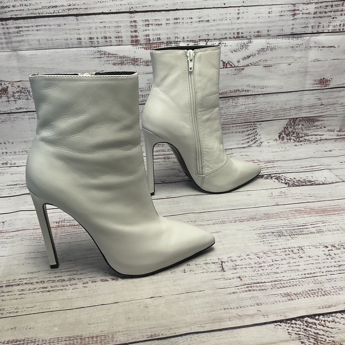Tony Bianco White Capretto Boots Heels Side Zip Women Size 6