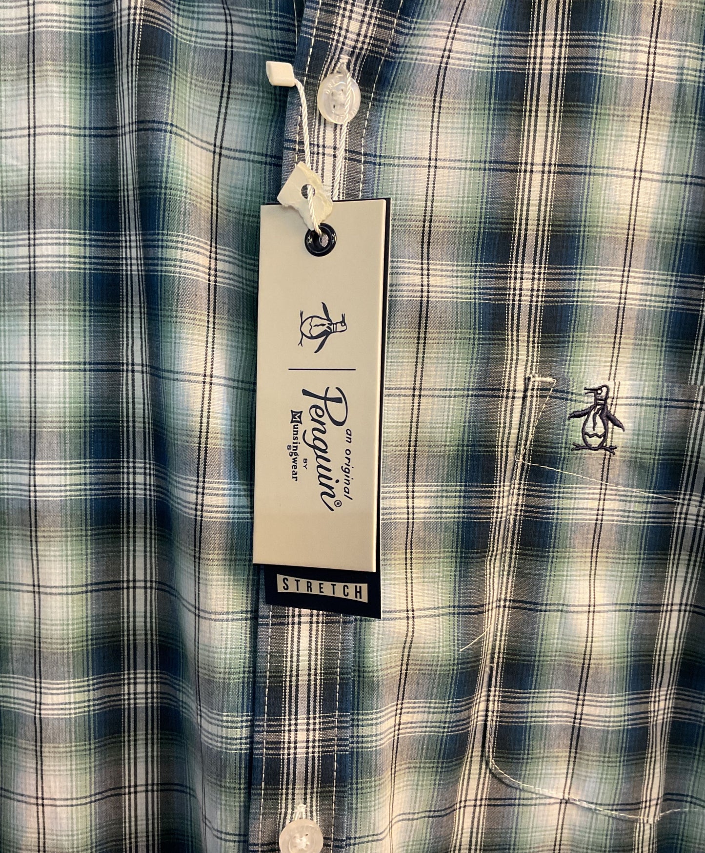 NWT Men's Penguin Blue Green Button Down Shirt Size XL