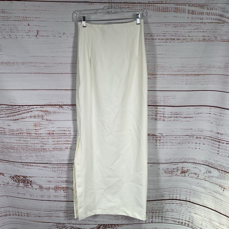 Adriana Degreas White Side Zip Midi Pencil Skirt - Size P/S