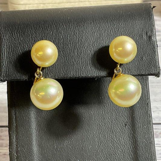 VTG. CINER Gold Tone Faux Pearl Dangle Earrings