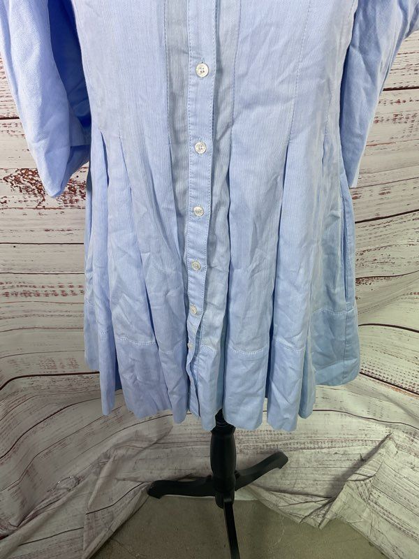 Pinko Women's Blue Poplin Loose Sleeve Short Button Dress Size S US
