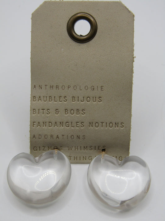 Anthropologie Baubles Bijous Glass Heart Stud Earrings
