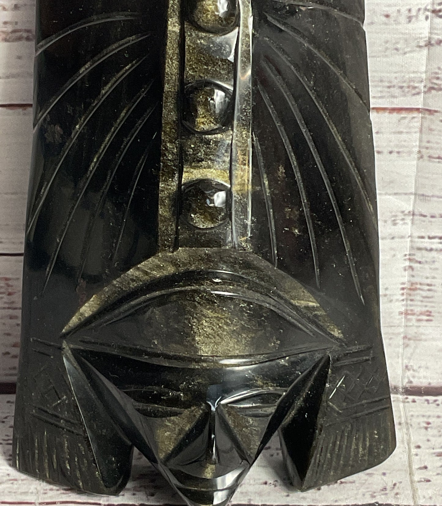 Mexican Aztec Obsidian Gold Sheen Volcanic Glass 7.75" Figurine Black