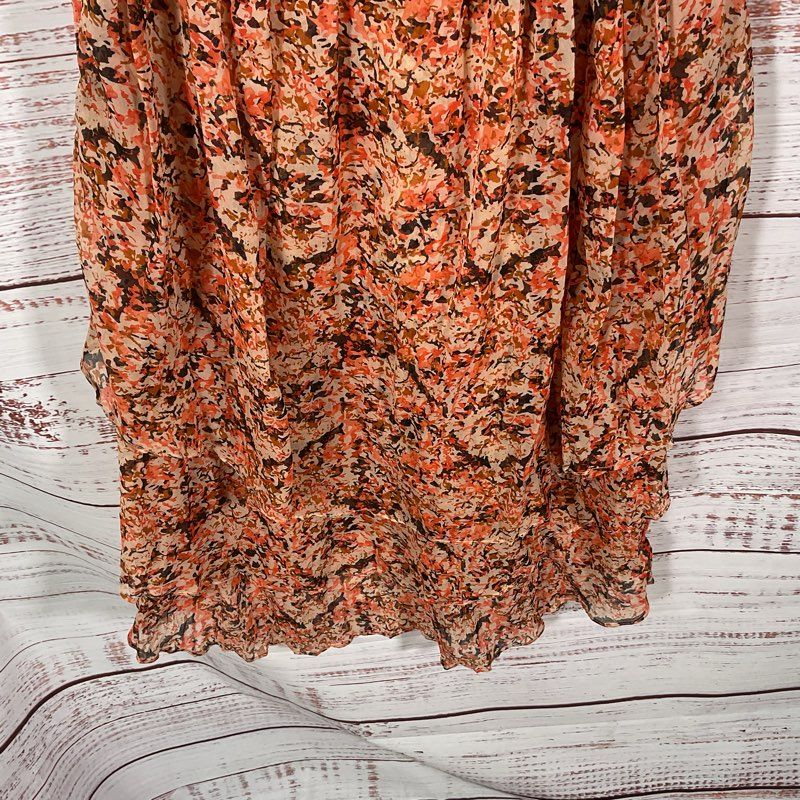 Kobi Halperin Embroidered Lace Bodice Floral Tiered Chiffon Dress - Size M