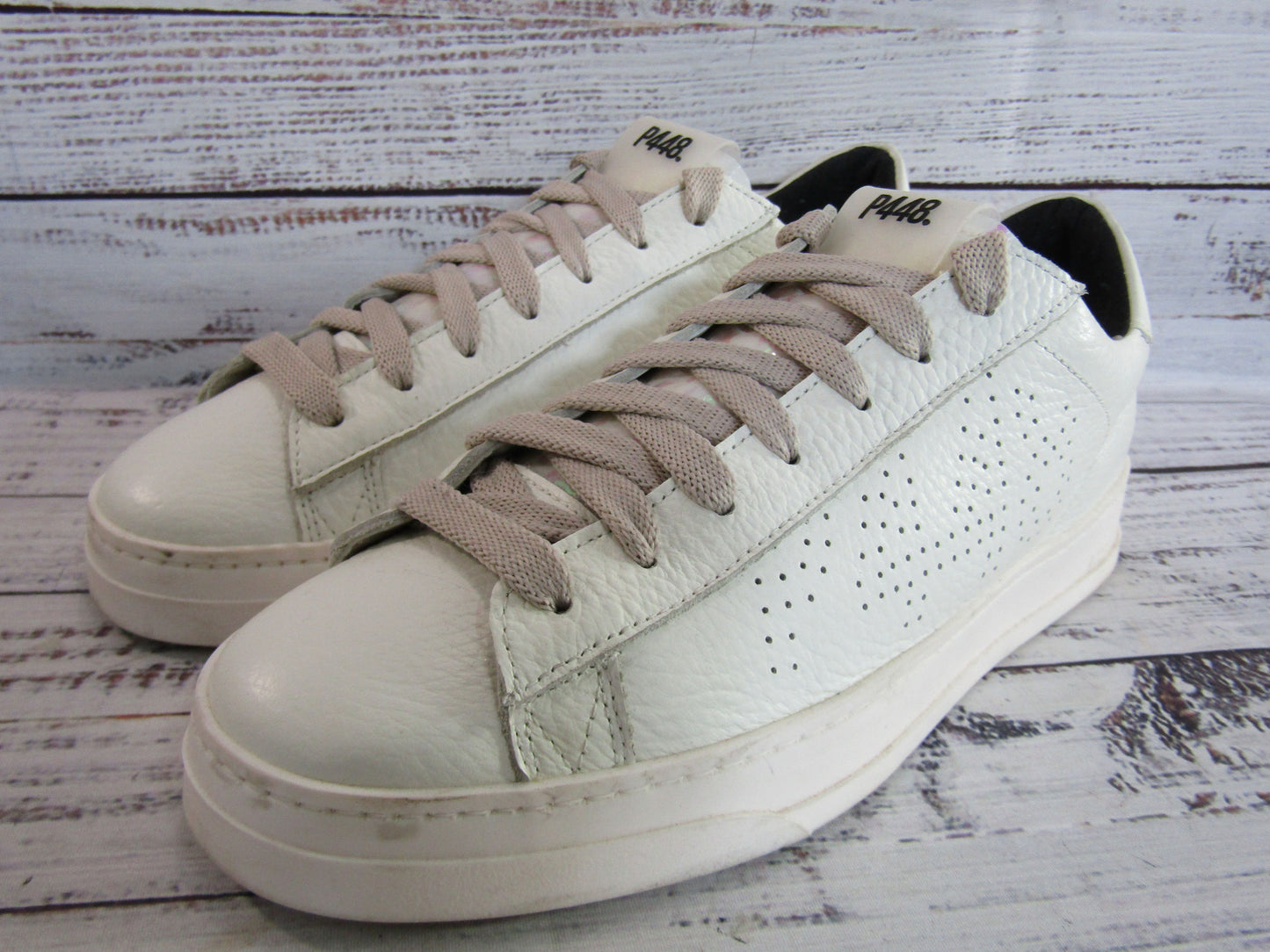 P448 John Women's White Leather Low Top Sneaker Size 8