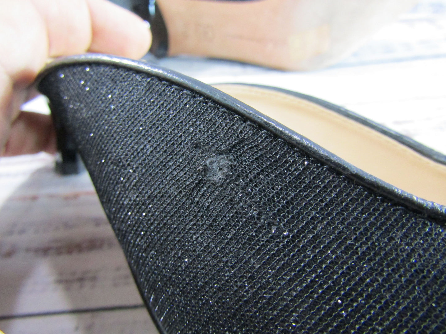 Neiman Marcus Women's Black Glitter Embellished Kitten Heel Mule Sandals Sz 5.5