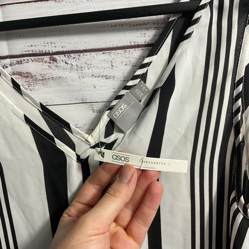 NWT Asos Black & White Striped V-Neck Maternity Tank Top - Size 6
