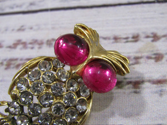 Vintage Gold Plated Rhinestone Accent Owl Brooch Pin