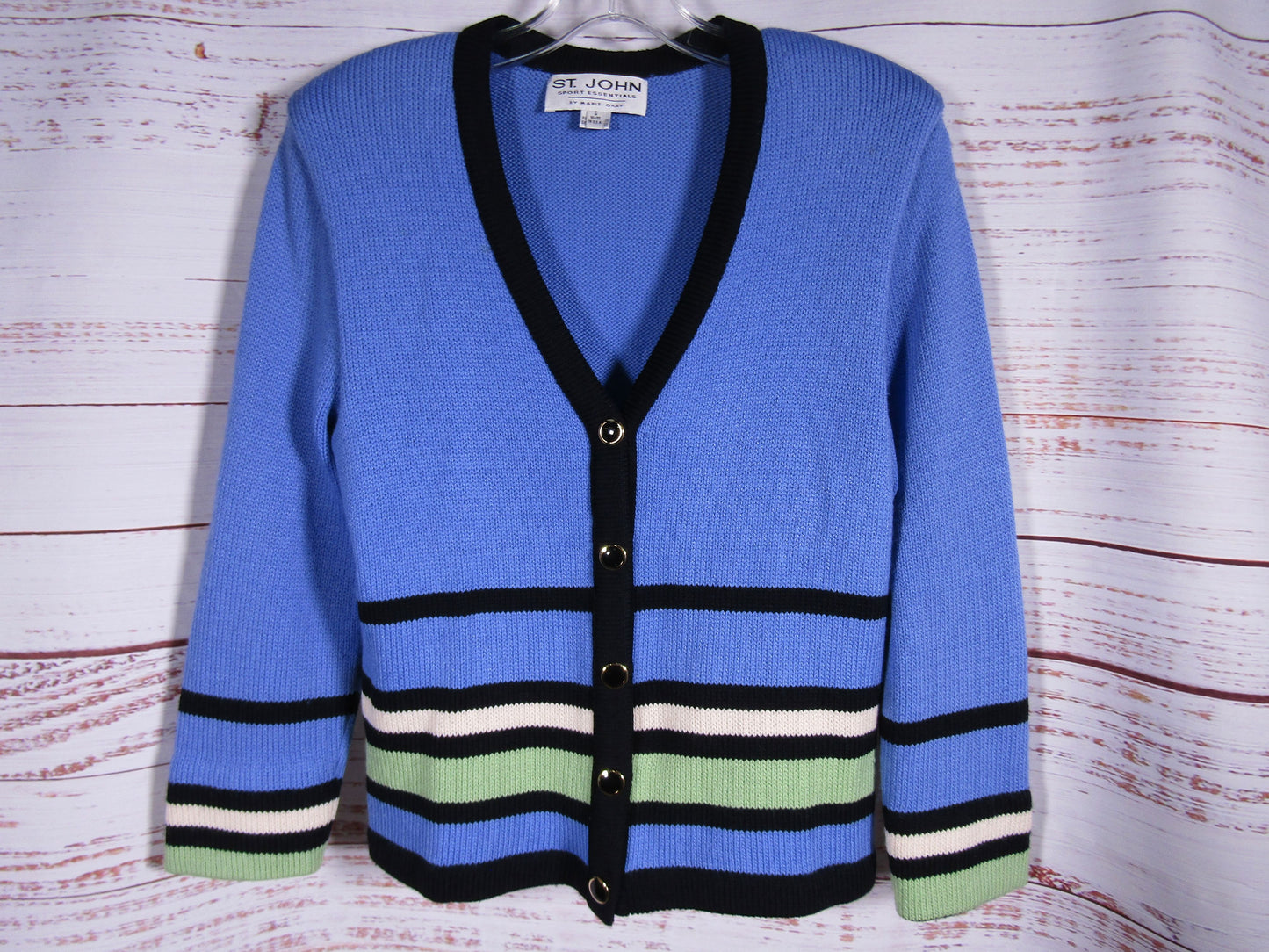 St. John Women's Blue Striped Wool Blend Cardigan Sweater Size S