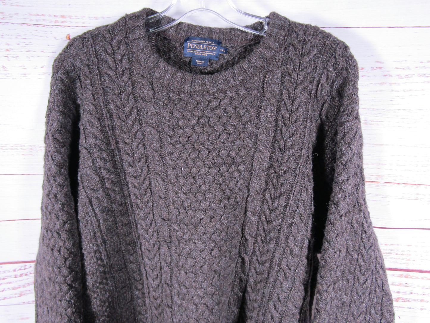 Pendleton Men's Brown Shetland Wool Cable Knit Sweater Size XXL