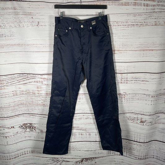 Versace Jeans Couture Navy Blue Coated Denim Medusa Button Pants 29x31 in.