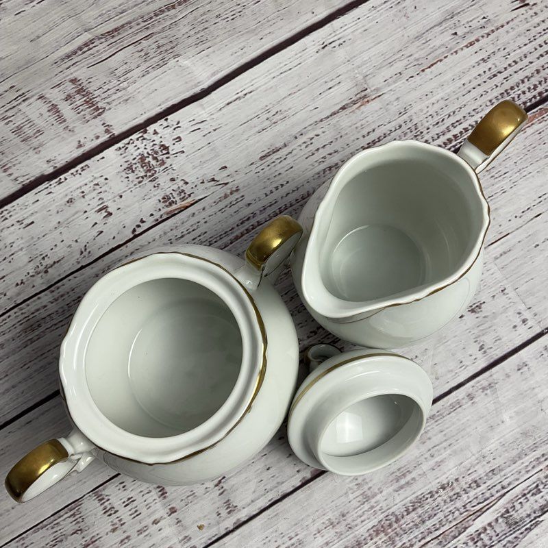 Mikasa Venice 9266 White/Gold Trim Creamer & Lidded Sugar 2 Pc. Fine China Set