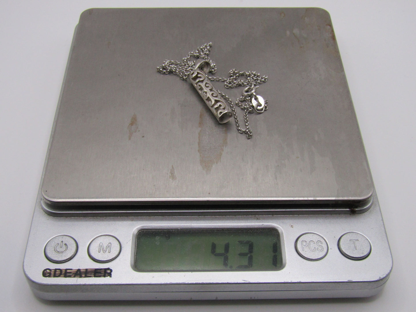 Sterling Silver Cubic Zirconia Accent Shin Mezuzah Pendant Necklace