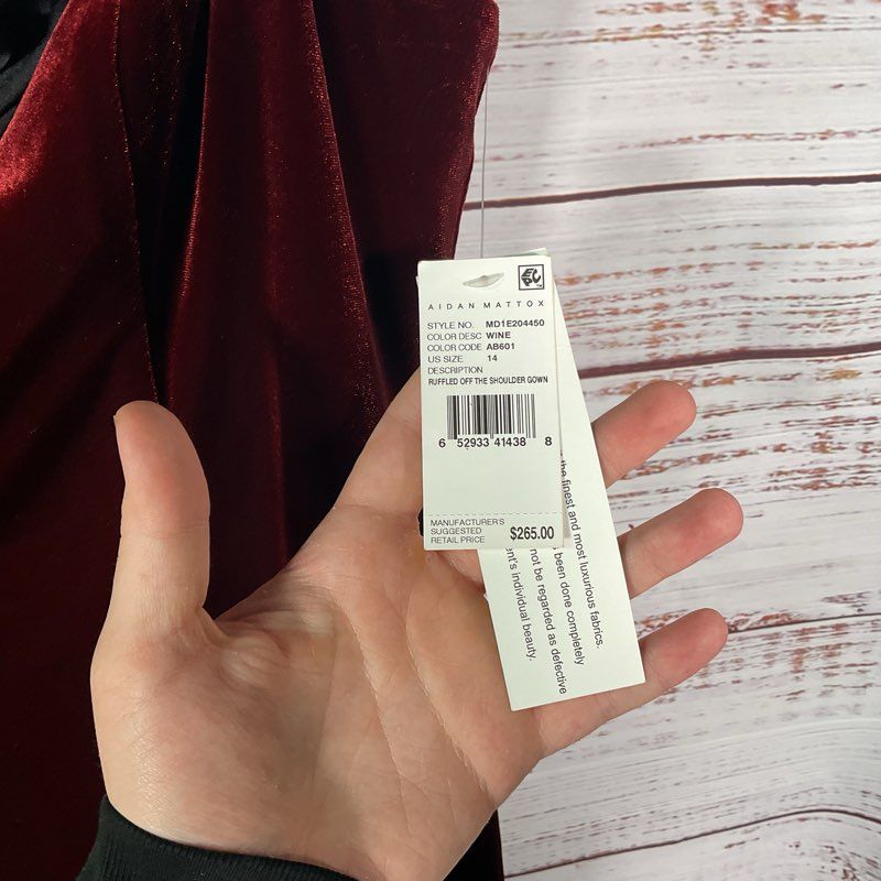 NWT Aidan Mattox Ruffled Off Shoulder Burgundy Red Velvet Mini Dress - Size 14