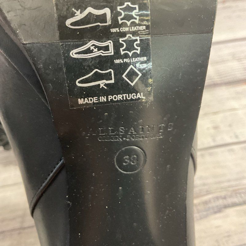 Allsaints Devora Black Leather Studded Pump Boot Women's Size 7.5 *DAMAGED*