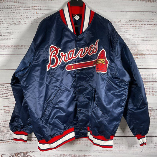 VTG. WILSON Atlanta Braves Blue Satin Bomber Jacket- SZ 52