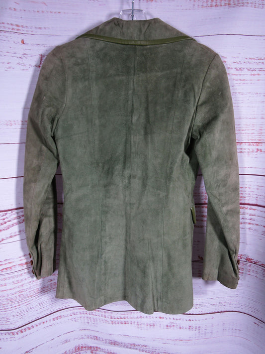 Vintage 1970's Corval Paris Green Suede Blazer Jacket Size 38