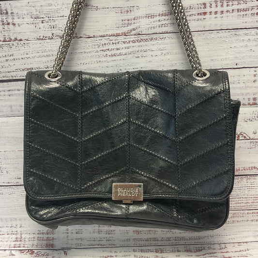 Claudie Pierlot Black Embroidered Chain Strap Shoulder Bag 10"x 8"x4"