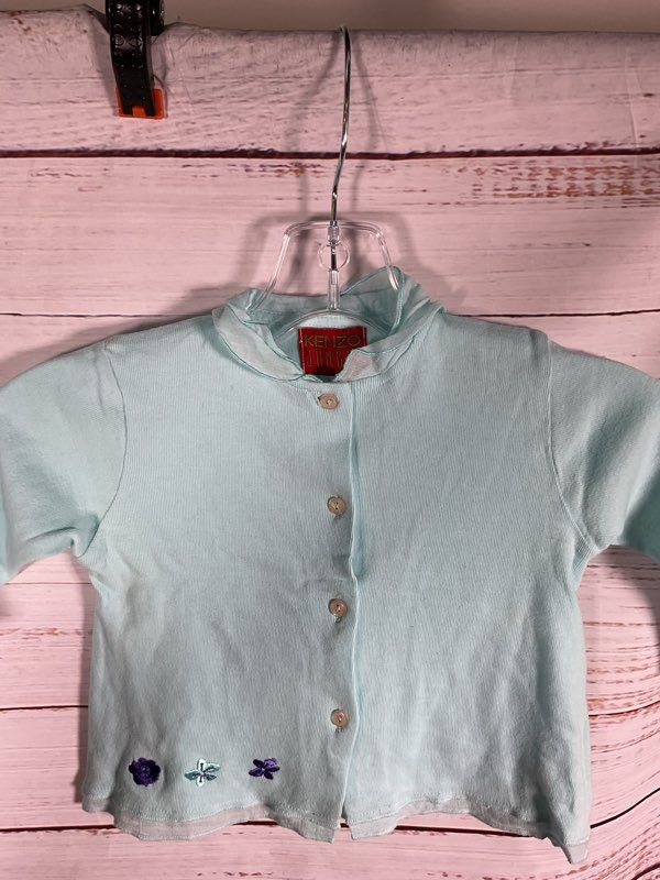 Kenzo Jungle Kid's Button Cotton Blue Floral Embroidered Sweater Size 12M