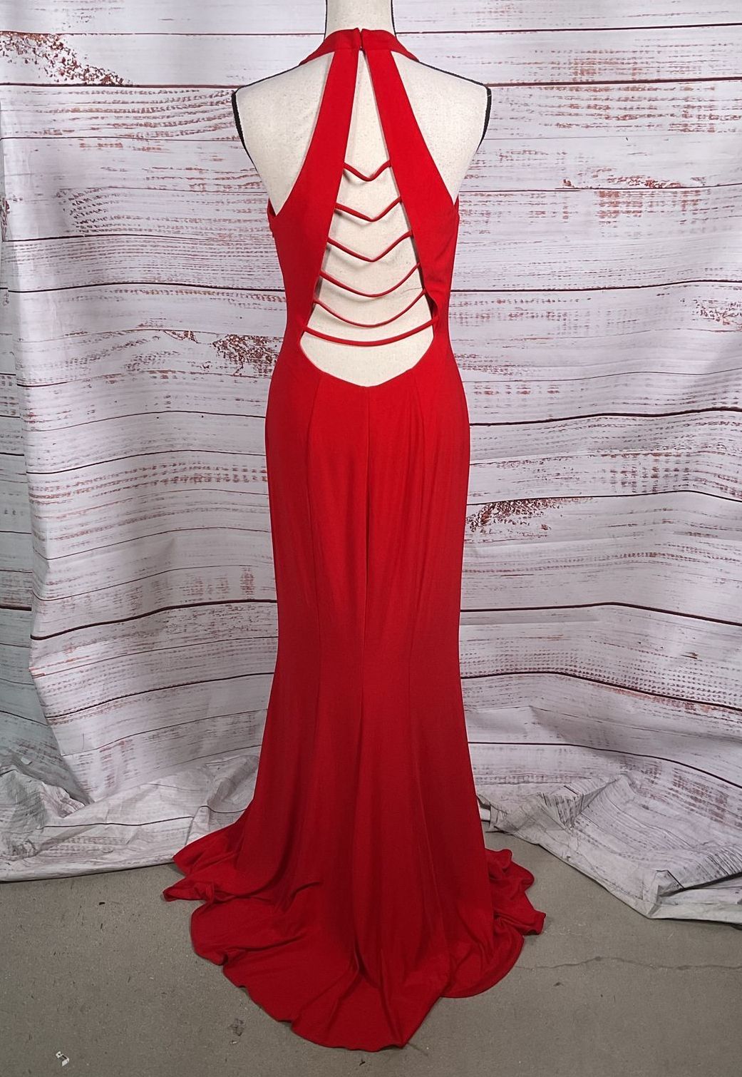 Faviana Cage Back Long Formal Dress Red 8