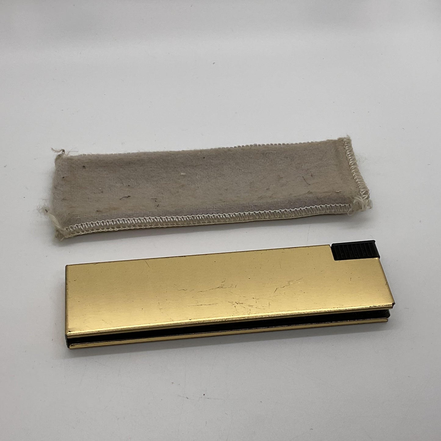 VTG. Gold Tone Folding Brush with Pouch- 4"