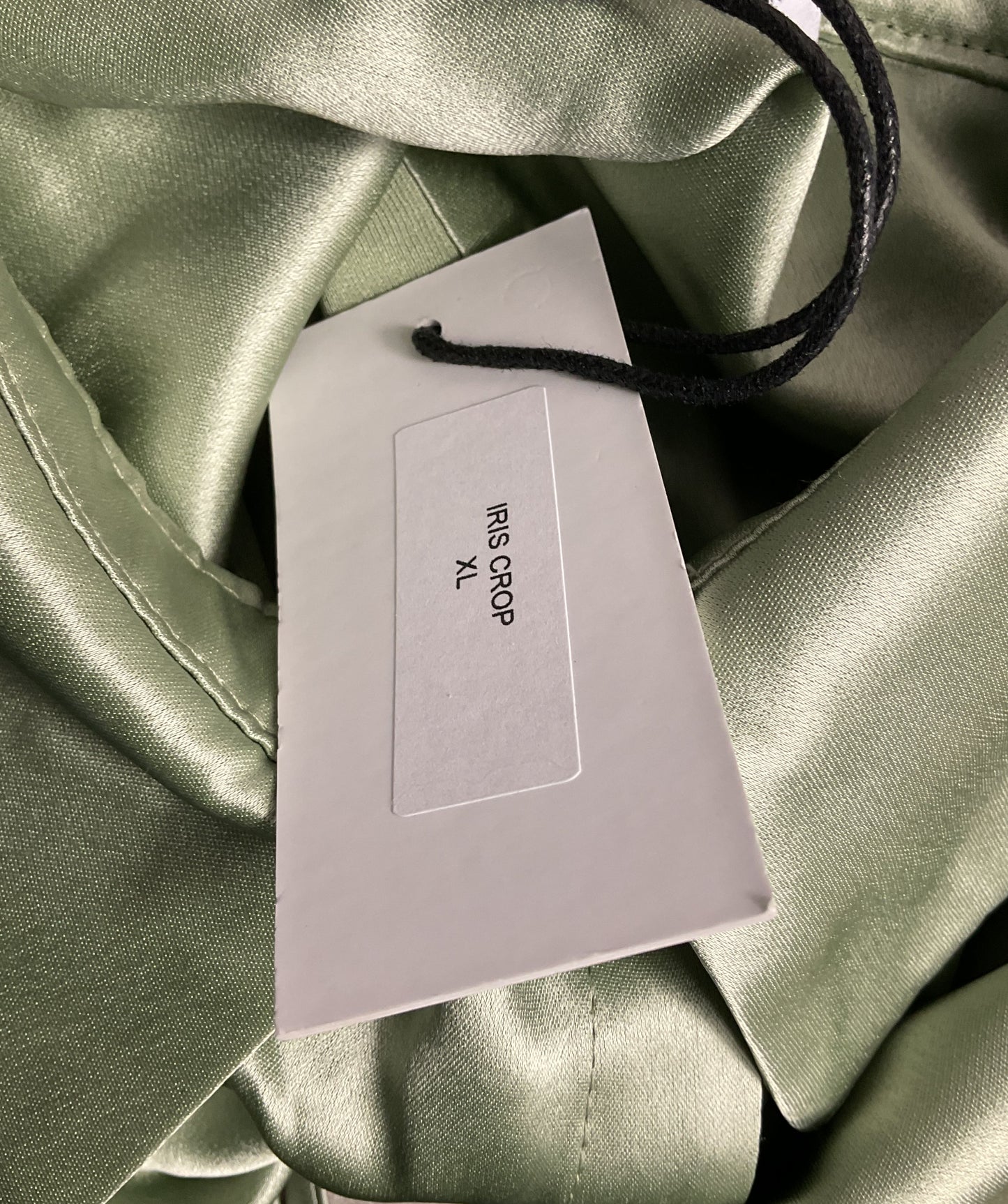 Nonchalant Iris Satin Crop Button Down Top Green XL