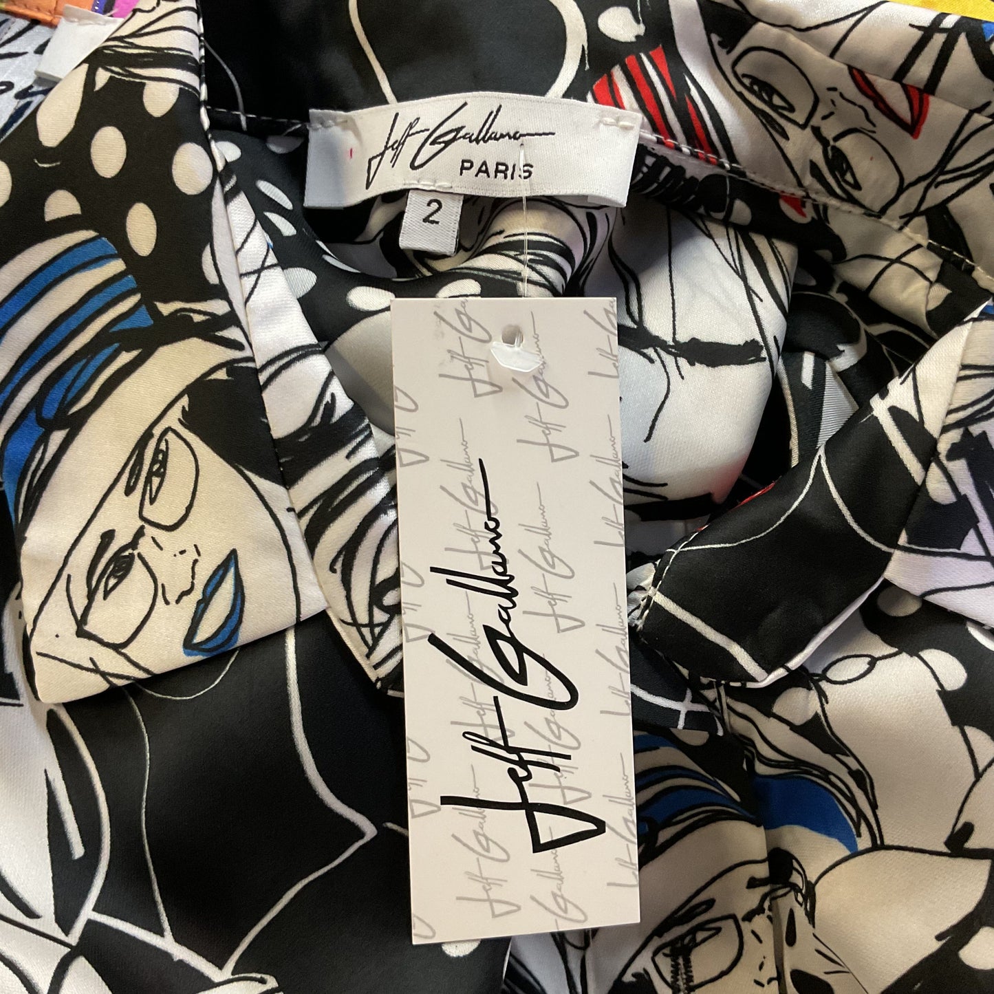 NWT JEFF GALLANO Paris Women's Print Long Sleeve Collar Blouse- SZ 2