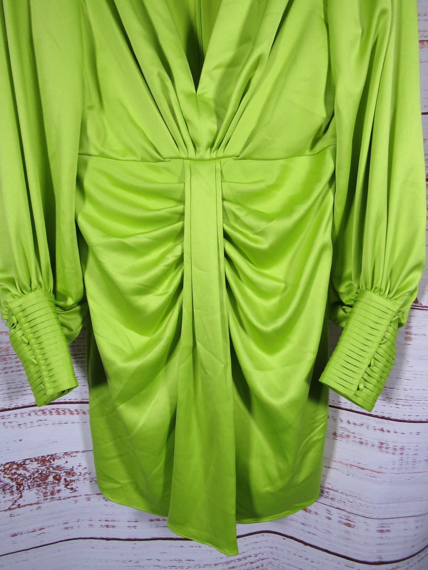 One33 Social Vera Women's Lime Green Sateen Ruched Balloon Sleeve Cocktail Dress