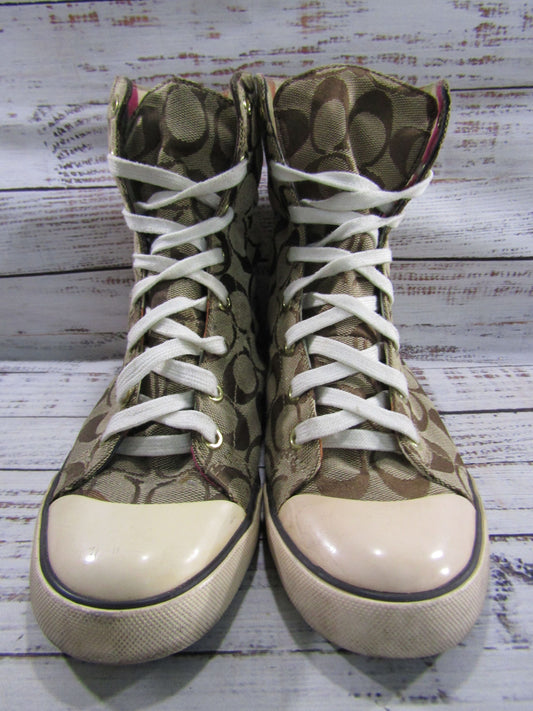 Coach Bonney Women's Brown Signature Monogram High Top Sneakers Size 6