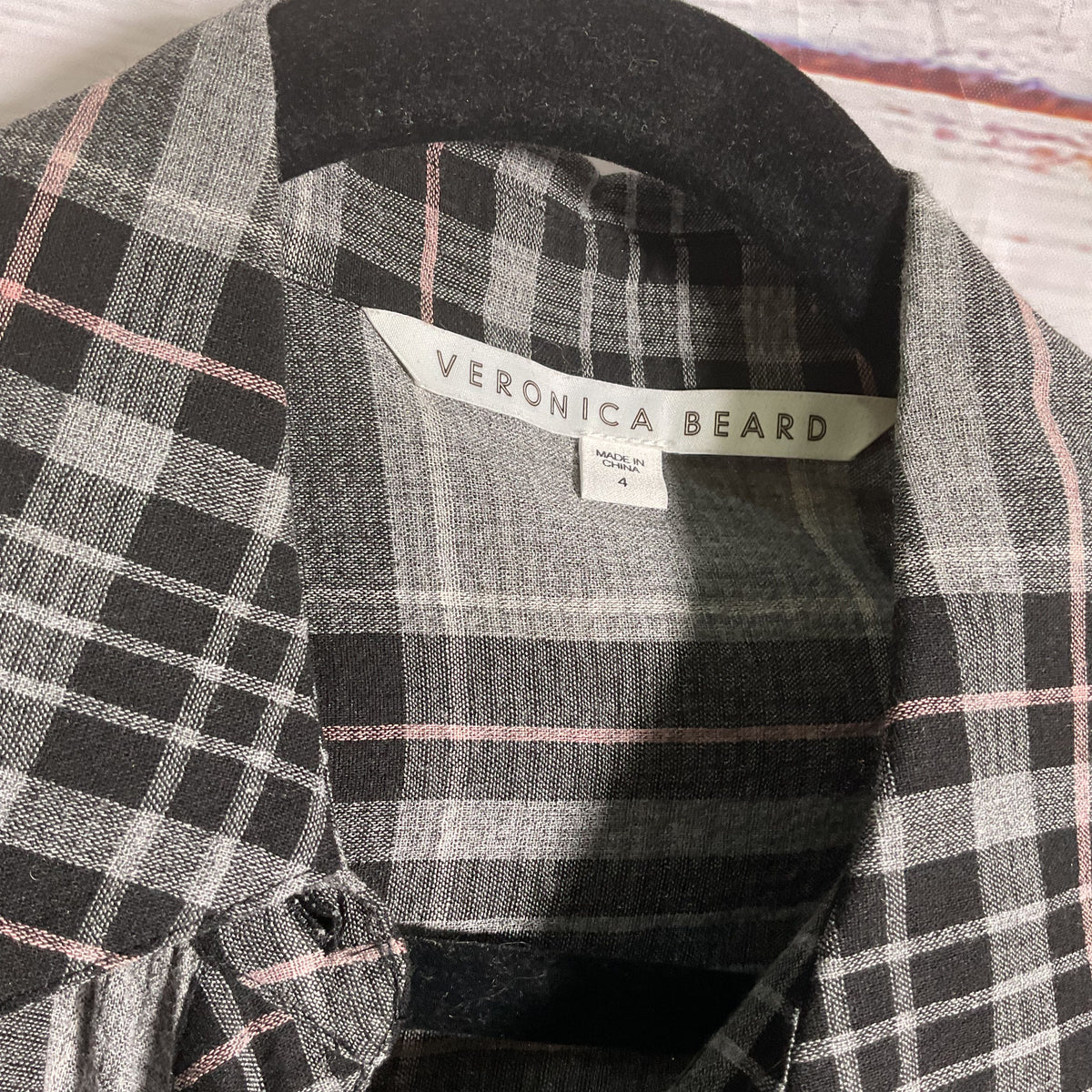 Veronica Beard Black Grey Plaid Ruched Wrap Button Up Dress - Size 4
