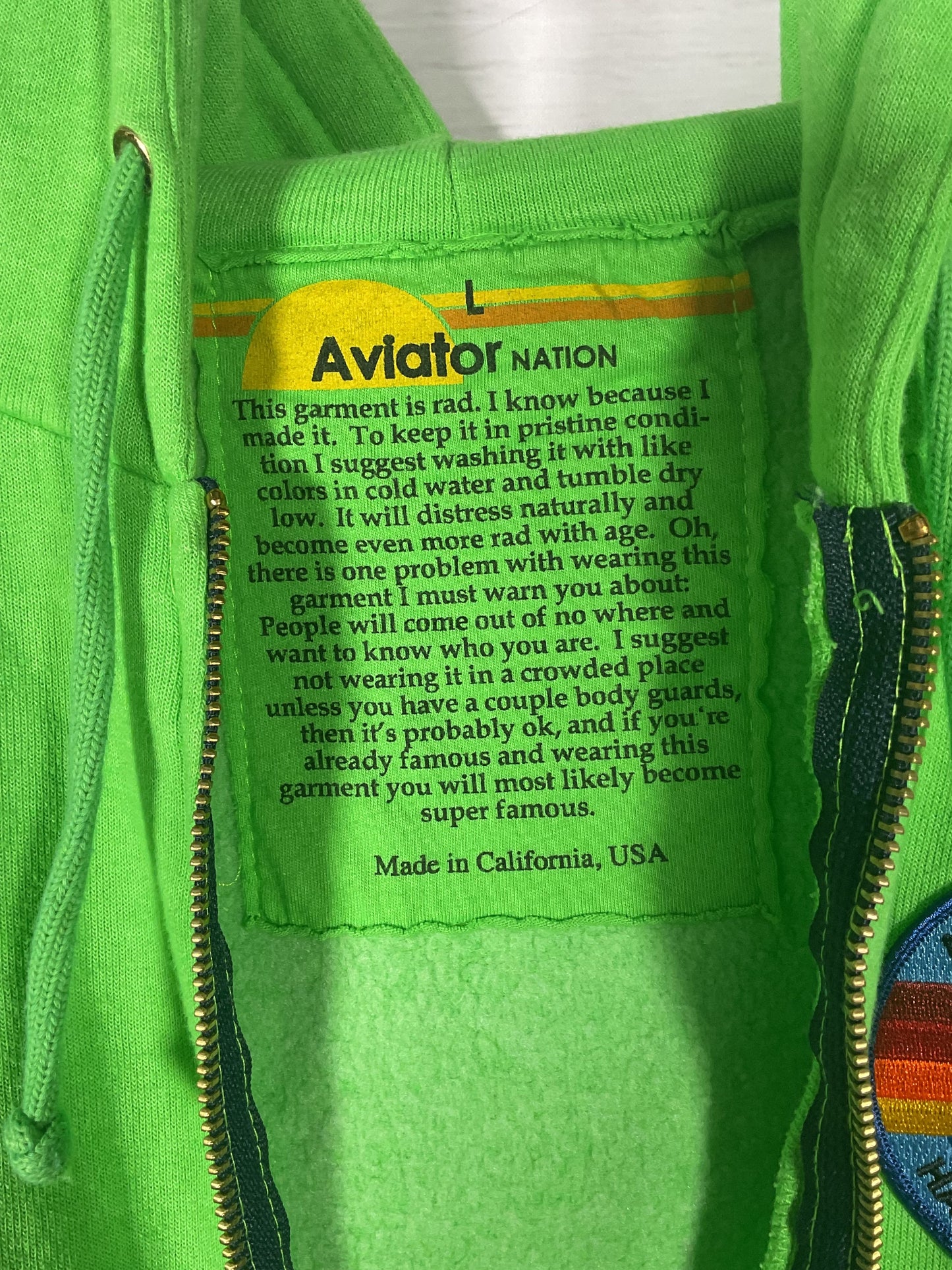 Aviator Nation Green Happy Gilmore 2 Zip Up Hoodie - Size L