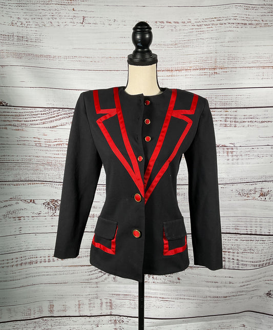 VTG Zoe LTD Black and Red Junior's Structured Blazer w/ Shoulder Pads - Size 12