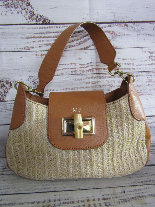 Mark & Graham Women's Beige Cotton Linen Blend Leather Trim Handbag