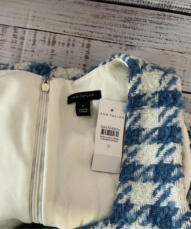 NWT Women's Ann Taylor Blue & White Tweed Dress Size 0