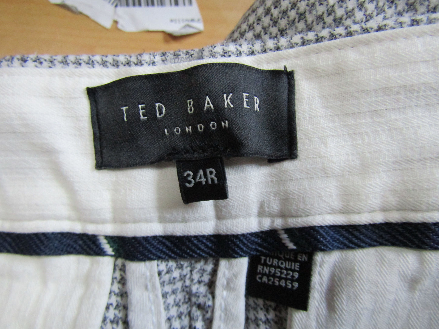 Ted Baker Handly Men's Light Gray Mirco Houndstooth Slim Fit Pants Size 34R