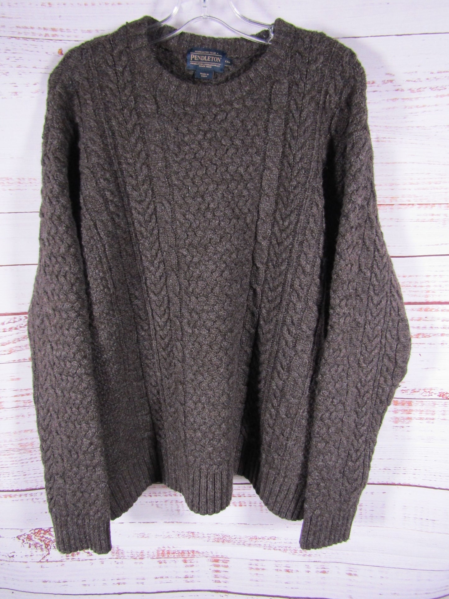 Pendleton Men's Brown Shetland Wool Cable Knit Sweater Size XXL