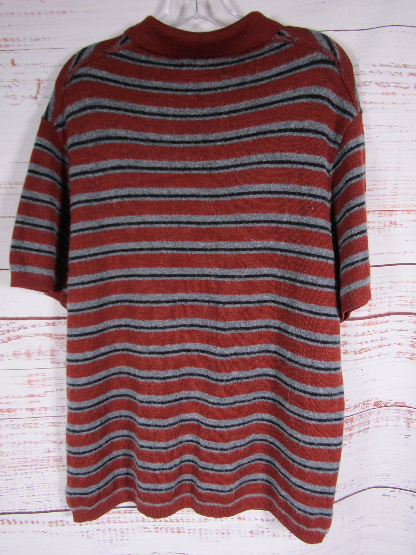 AllSaints Stafford Men's Striped Wool Blend Short Sleeve Polo Shirt Size L