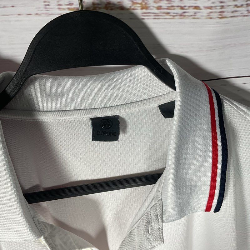 Lot of 2 G/Fore White & Red Stripe Polo Shirts (1 XL, 1 L)
