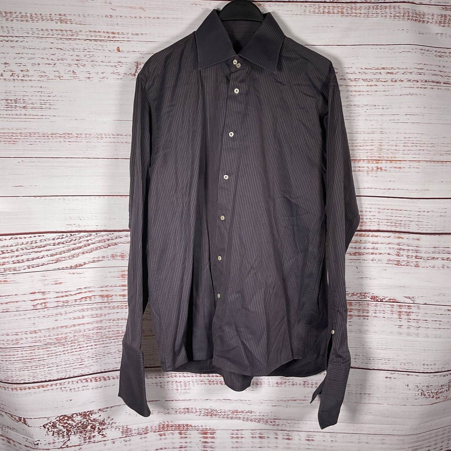Kuhlman 80s 2 Fold Purple Grey French Cuff Long Sleeve Dress Shirt Size 41