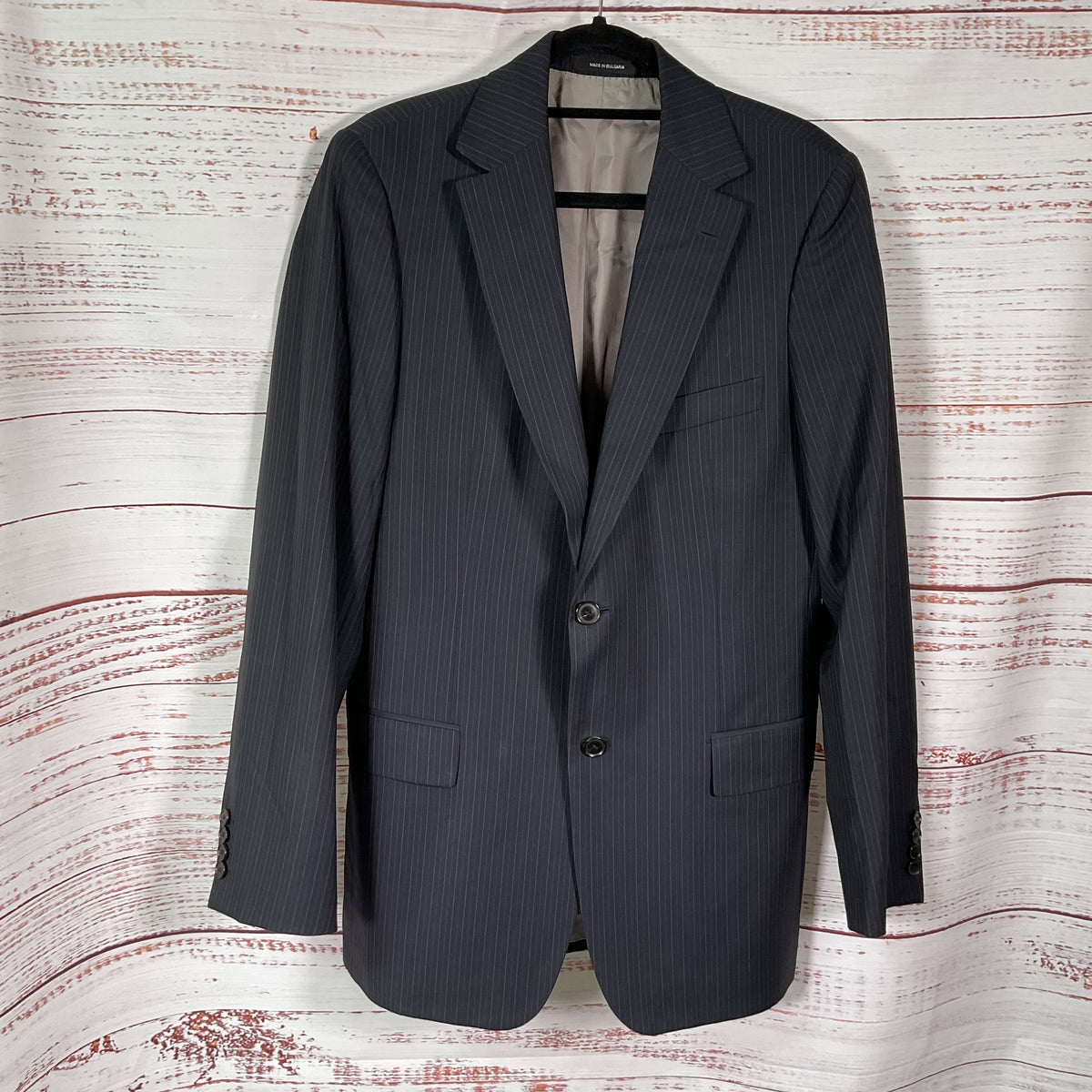 Hugo Boss Super 130 Blue Black Striped 2 Button Jacket - Size 40L